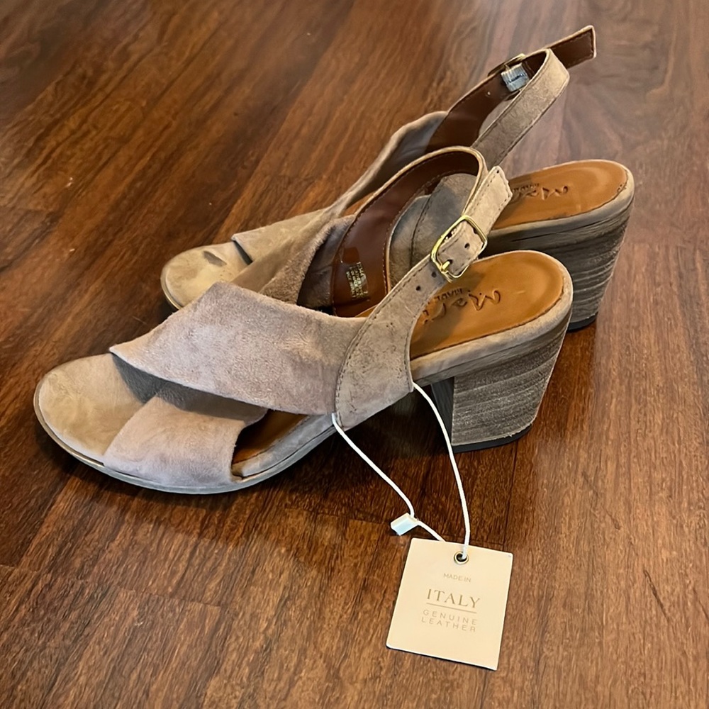 New with tags taupe suede sling back heels by Mariella size 7 1/2.
